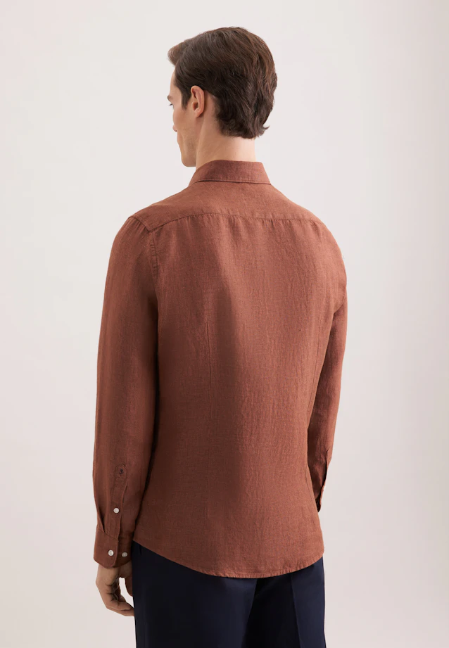 Shaped Linen shirt Uni in Braun |  Seidensticker Onlineshop