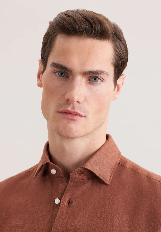 Shaped Linen shirt Uni in Braun |  Seidensticker Onlineshop
