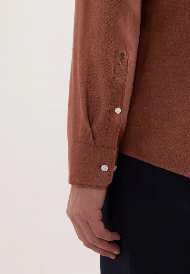 Shaped Linen shirt Uni in Braun |  Seidensticker Onlineshop