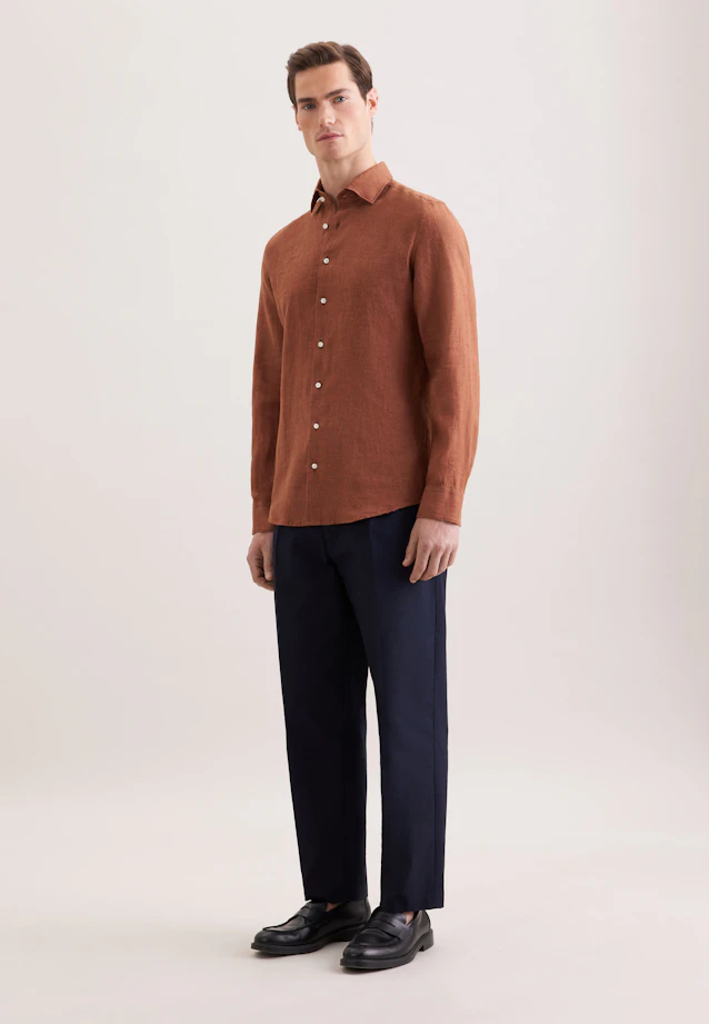 Shaped Linen shirt Uni in Braun |  Seidensticker Onlineshop