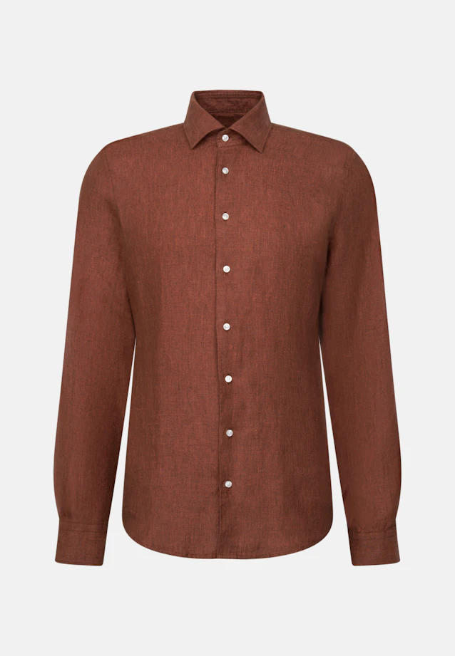 Shaped Linen shirt Uni in Braun |  Seidensticker Onlineshop