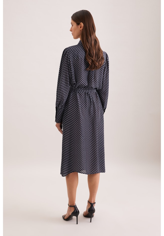 Gemustertes Hemdblusenkleid mit Taillengürtel in Dunkelblau | Seidensticker Onlineshop