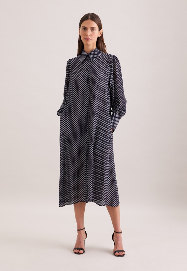 Gemustertes Hemdblusenkleid mit Taillengürtel in Dunkelblau |  Seidensticker Onlineshop