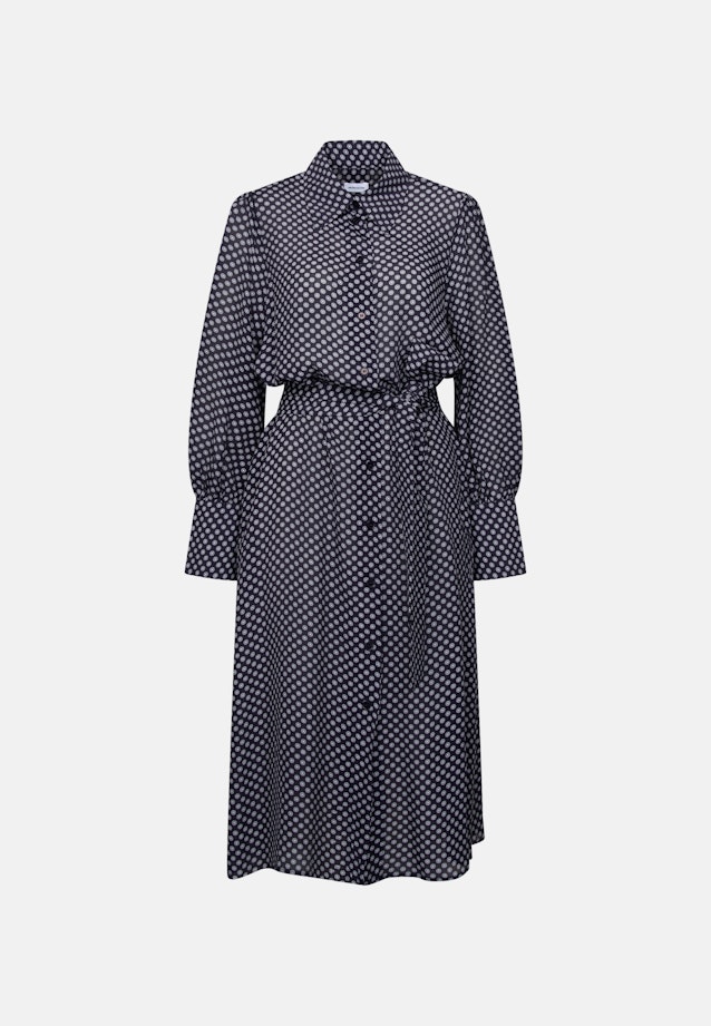 Gemustertes Hemdblusenkleid mit Taillengürtel in Dunkelblau |  Seidensticker Onlineshop