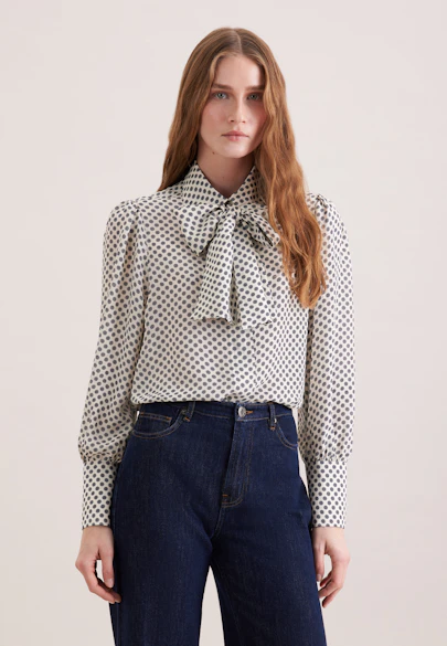 Gemusterte Hemdbluse mit abnehmbarer Schluppe in Weiß |  Seidensticker Onlineshop