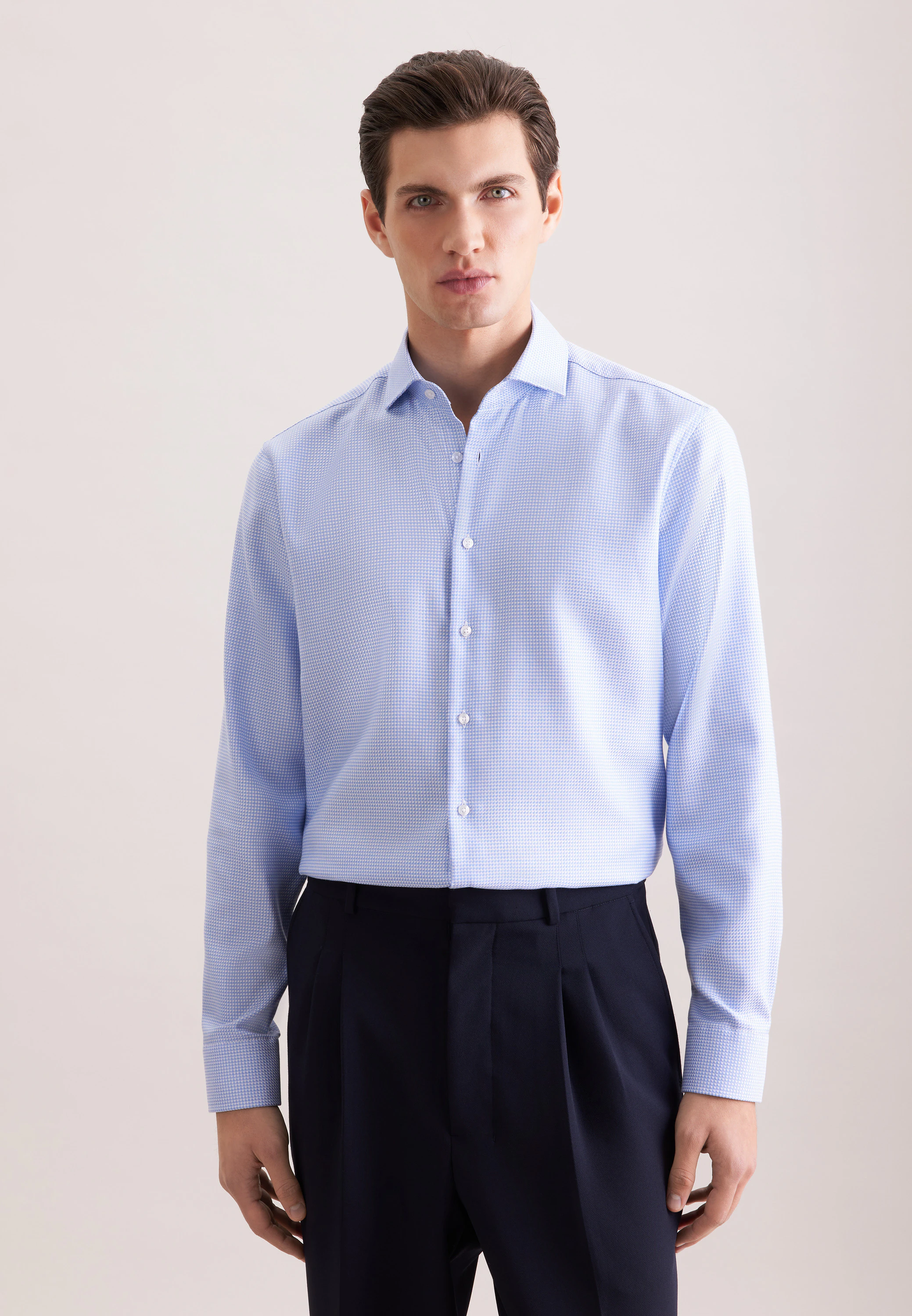 Regular Business Hemd Struktur Blau