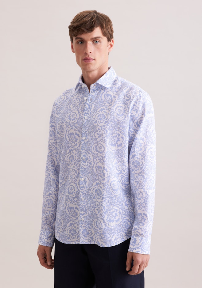 Shaped Leinenhemd Druck in Hellblau | Seidensticker Onlineshop