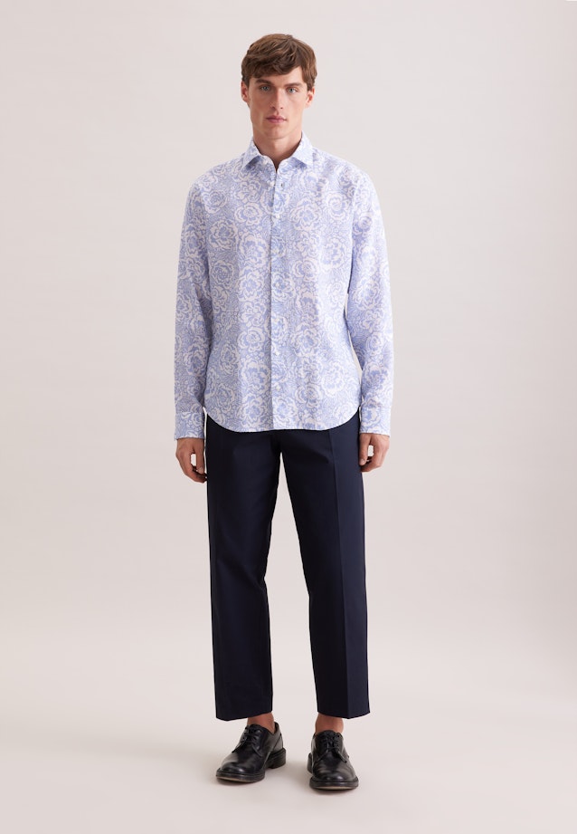 Shaped Linen shirt Print in Hellblau |  Seidensticker Onlineshop