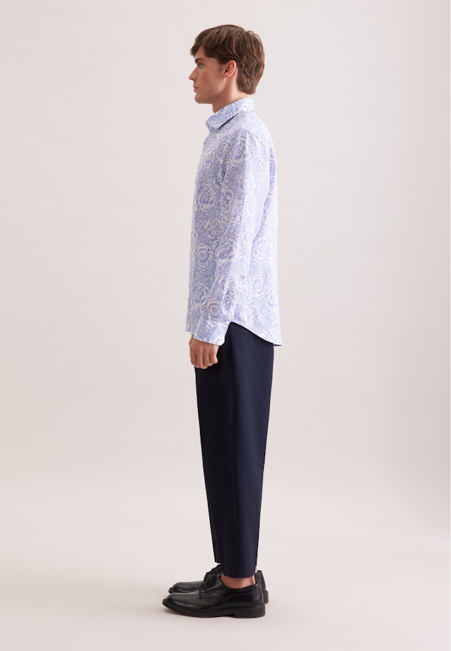 Shaped Linen shirt Print in Hellblau |  Seidensticker Onlineshop