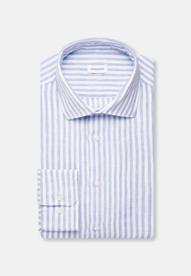 Slim Leinenhemd Gestreift in Mittelblau | Seidensticker Onlineshop