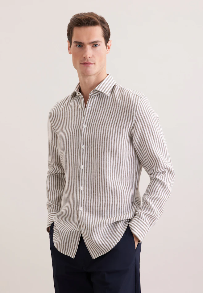 Slim Linen shirt Stripes in Grün | Seidensticker online shop