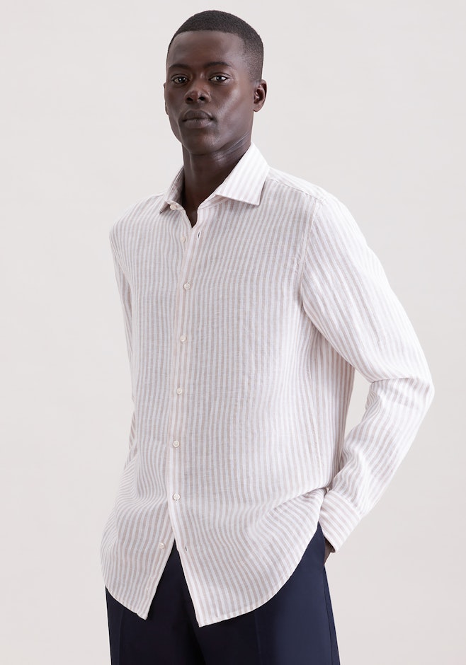 Slim Chemise en lin Rayures dans Beige | Boutique en ligne Seidensticker