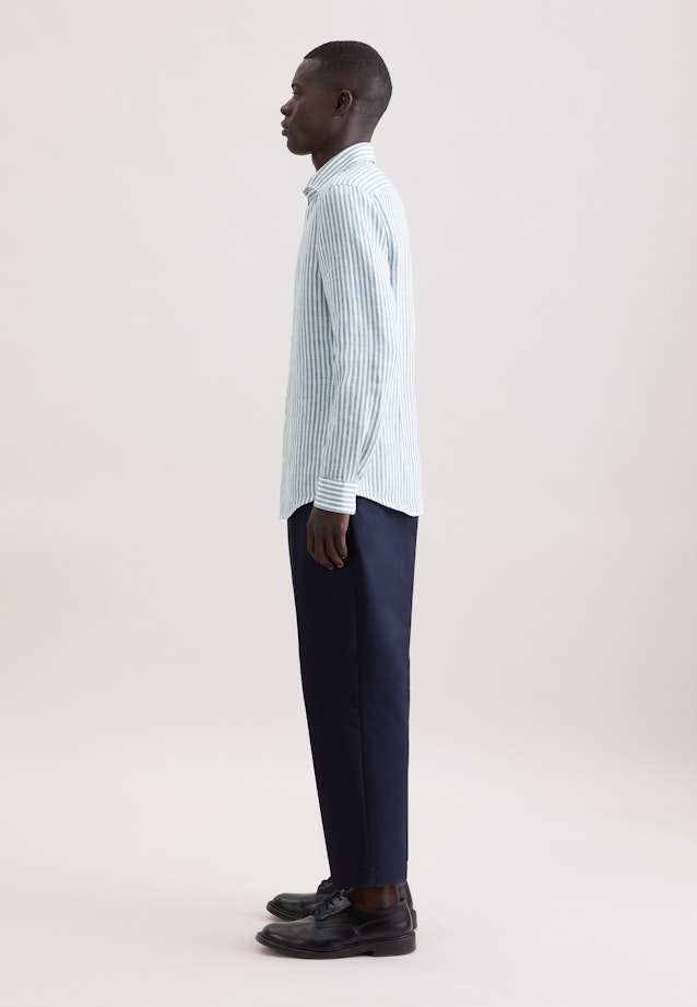 Slim Leinenhemd Gestreift in Türkis |  Seidensticker Onlineshop