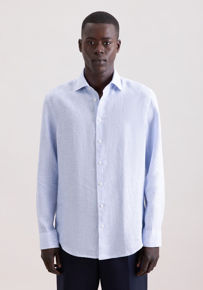 Slim Leinenhemd Gestreift in Mittelblau | Seidensticker Onlineshop