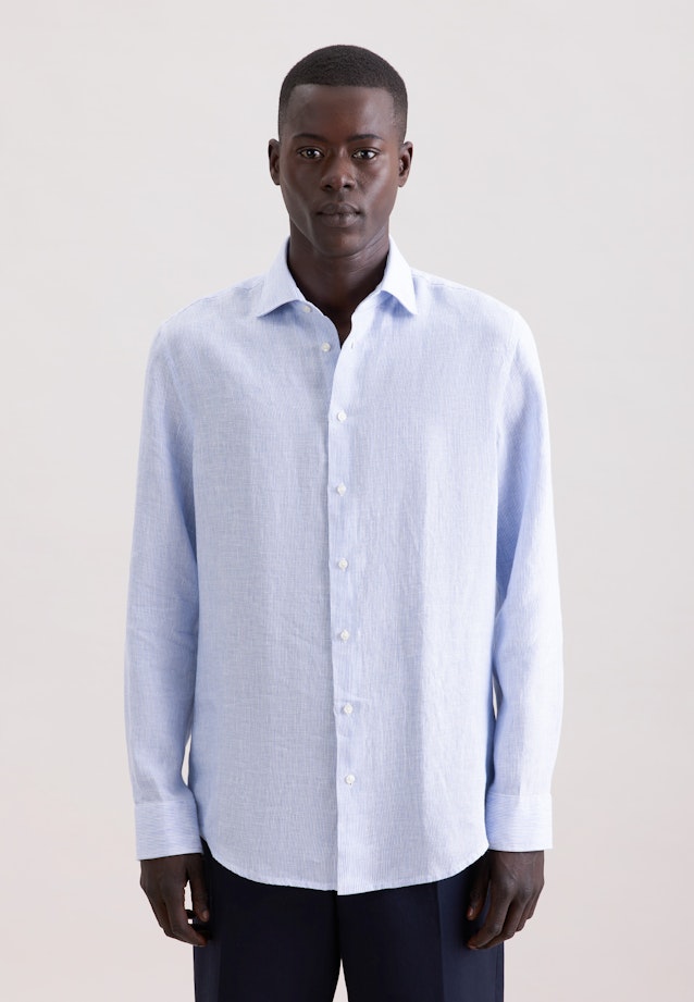 Slim Leinenhemd Gestreift in Mittelblau |  Seidensticker Onlineshop