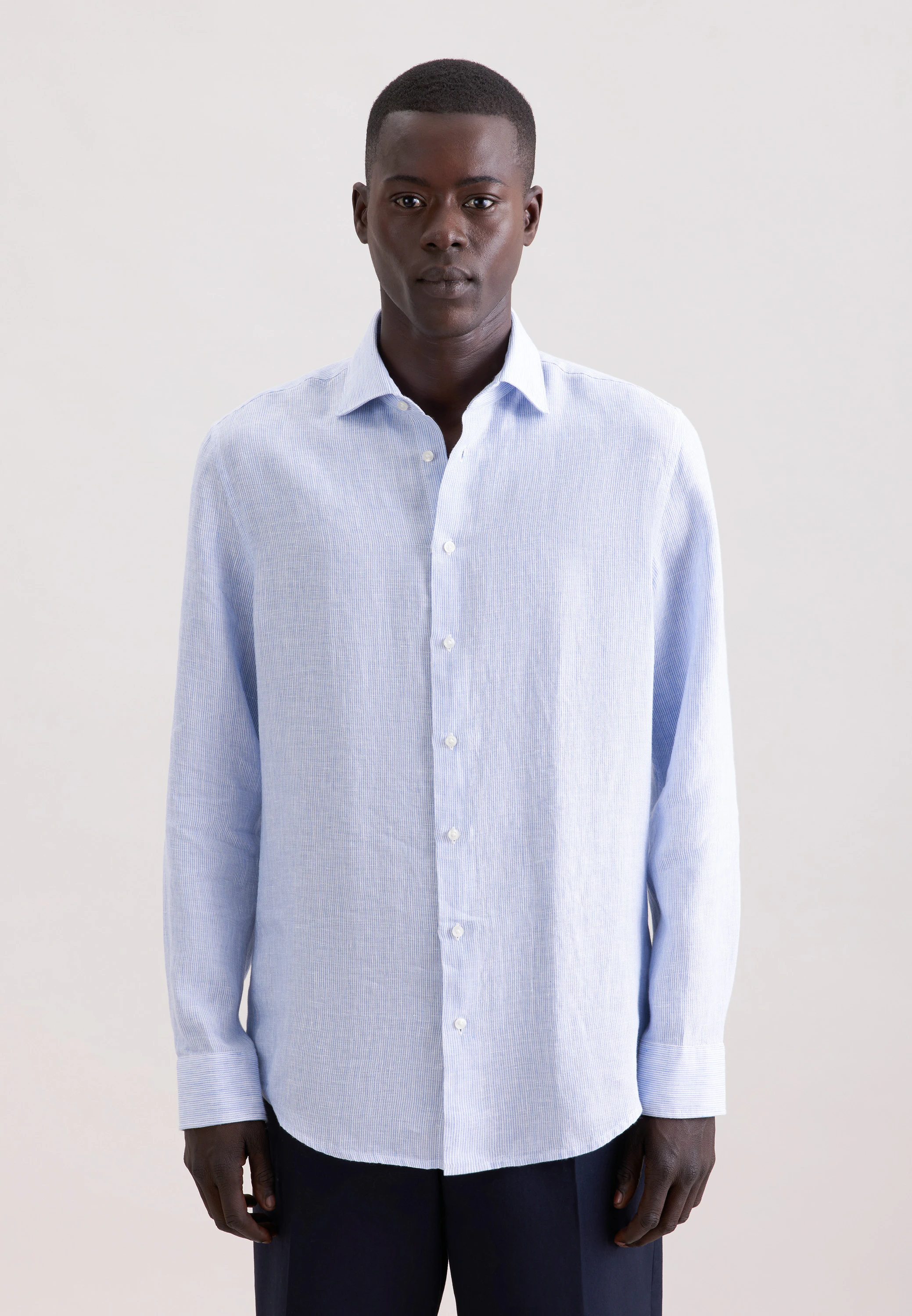 Slim Leinenhemd Gestreift Blau 41
