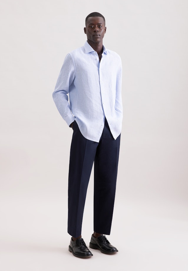 Slim Leinenhemd Gestreift in Mittelblau |  Seidensticker Onlineshop