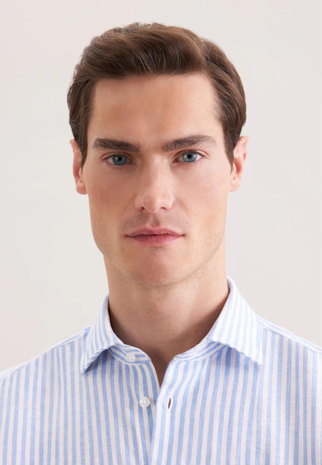 Shaped Chemise en lin Rayures in Bleu Moyen |  Seidensticker Onlineshop