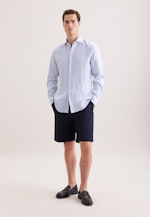 Shaped Leinenhemd Gestreift in Mittelblau |  Seidensticker Onlineshop