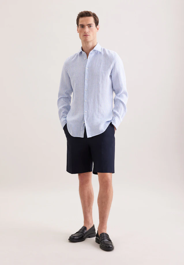 Shaped Chemise en lin Rayures in Bleu Moyen |  Seidensticker Onlineshop