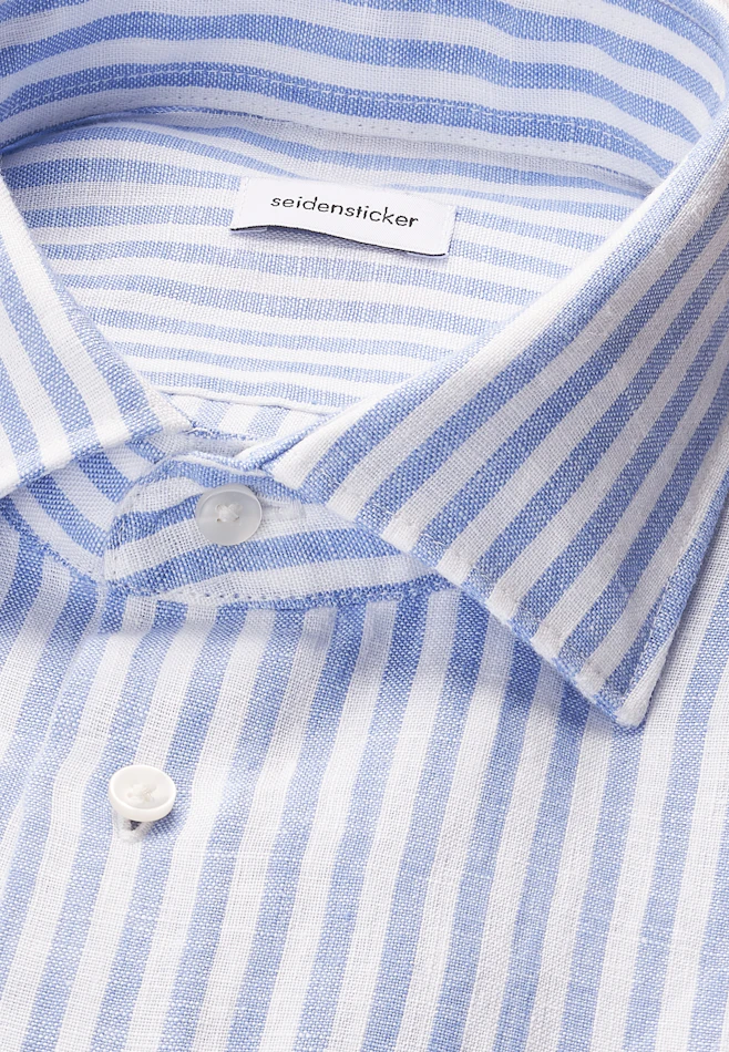 Shaped Linen shirt Stripes in Mittelblau | Seidensticker online shop