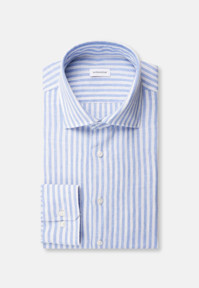 Shaped Chemise en lin Rayures dans Bleu Moyen | Boutique en ligne Seidensticker