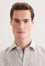 Shaped Leinenhemd Gestreift in Grün |  Seidensticker Onlineshop