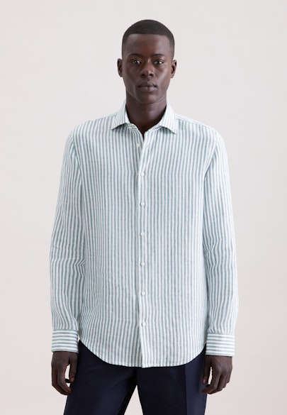 Shaped Chemise en lin Rayures in Turquoise |  Seidensticker Onlineshop