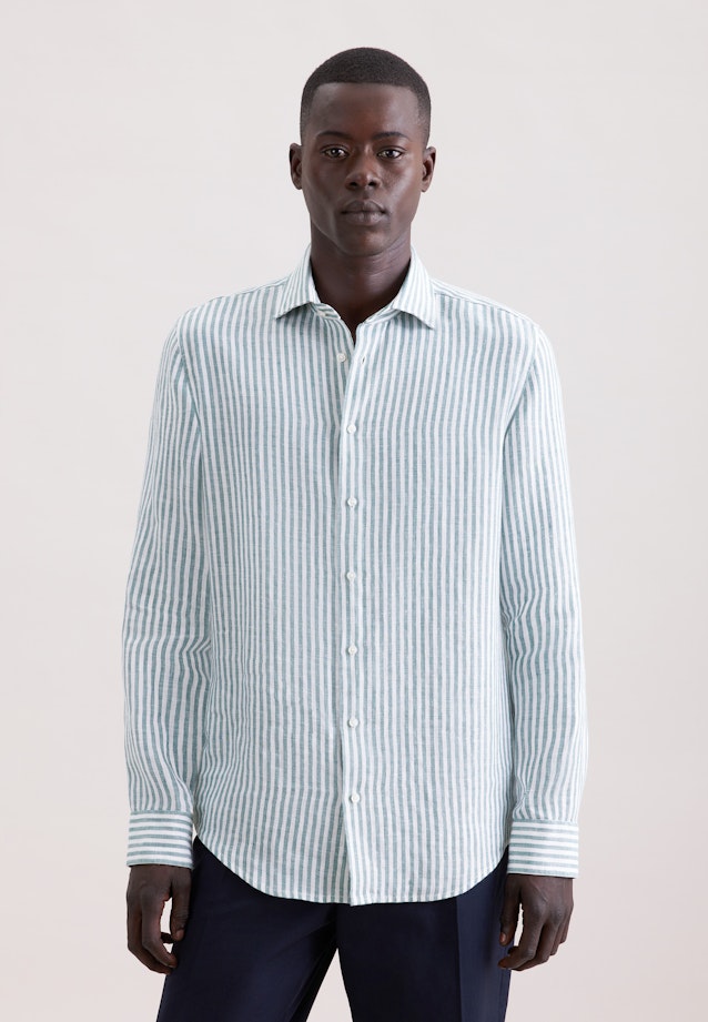 Shaped Leinenhemd Gestreift in Türkis |  Seidensticker Onlineshop