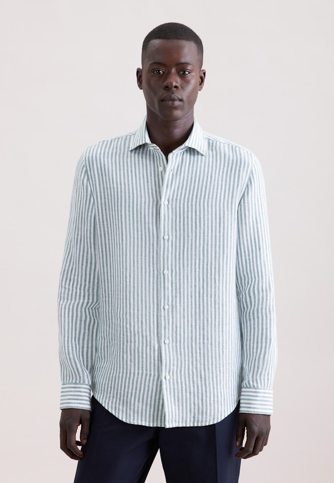Shaped Chemise en lin Rayures dans Turquoise | Boutique en ligne Seidensticker