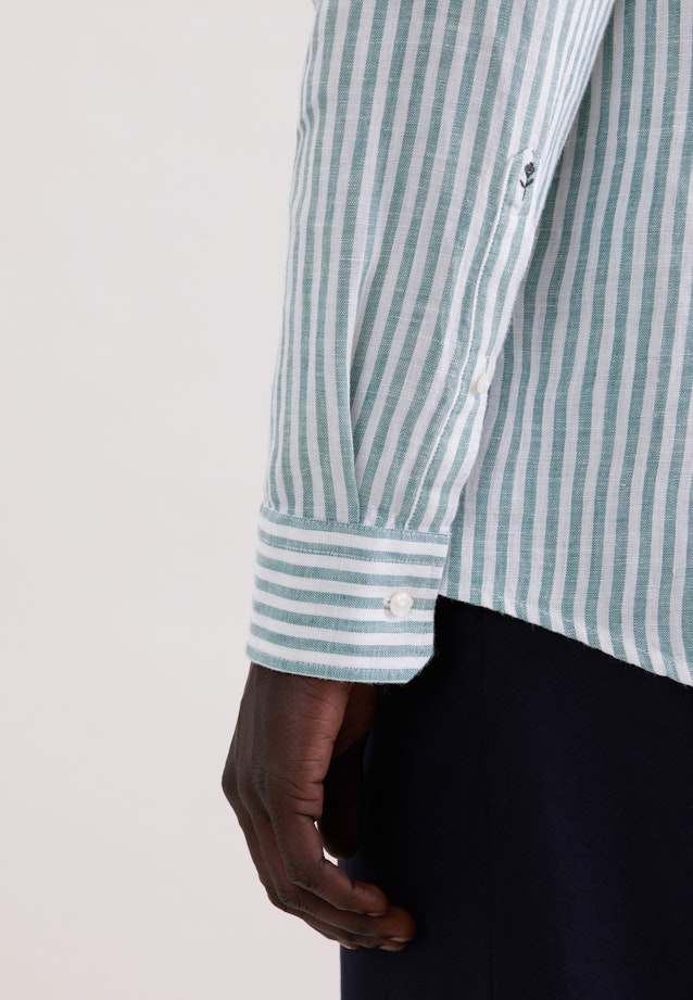 Shaped Leinenhemd Gestreift in Türkis |  Seidensticker Onlineshop
