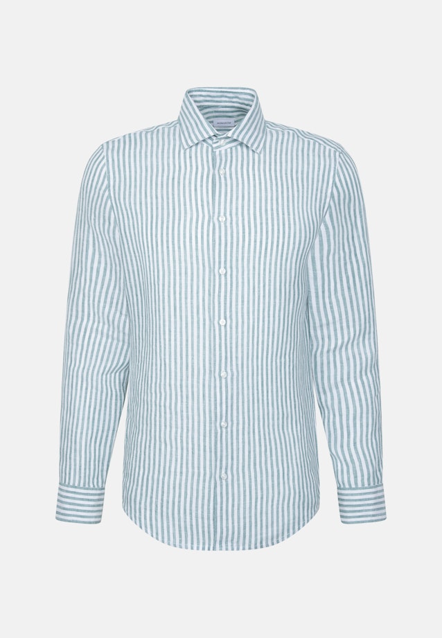 Shaped Leinenhemd Gestreift in Türkis |  Seidensticker Onlineshop