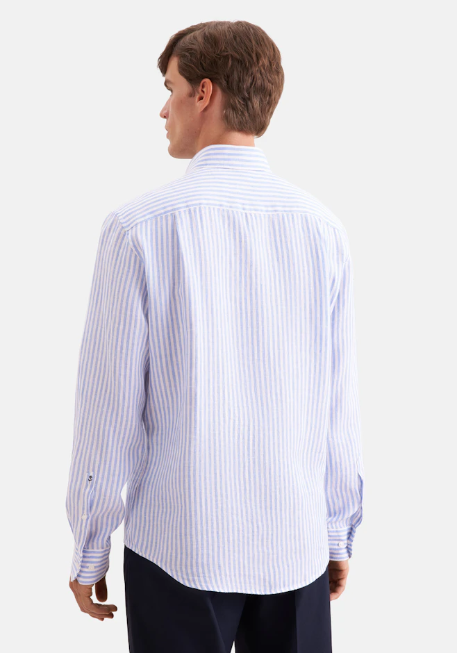 Regular Leinenhemd Gestreift in Mittelblau | Seidensticker Onlineshop