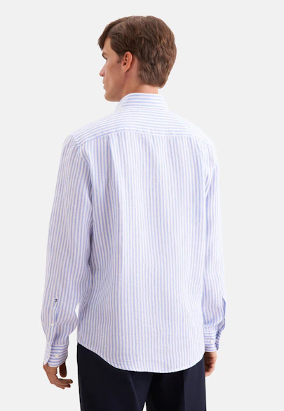 Regular Leinenhemd Gestreift in Mittelblau | Seidensticker Onlineshop