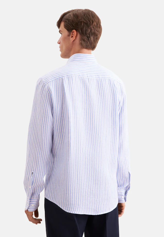 Regular Leinenhemd Gestreift in Mittelblau |  Seidensticker Onlineshop