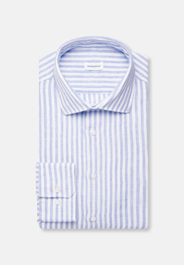 Regular Leinenhemd Gestreift in Mittelblau |  Seidensticker Onlineshop