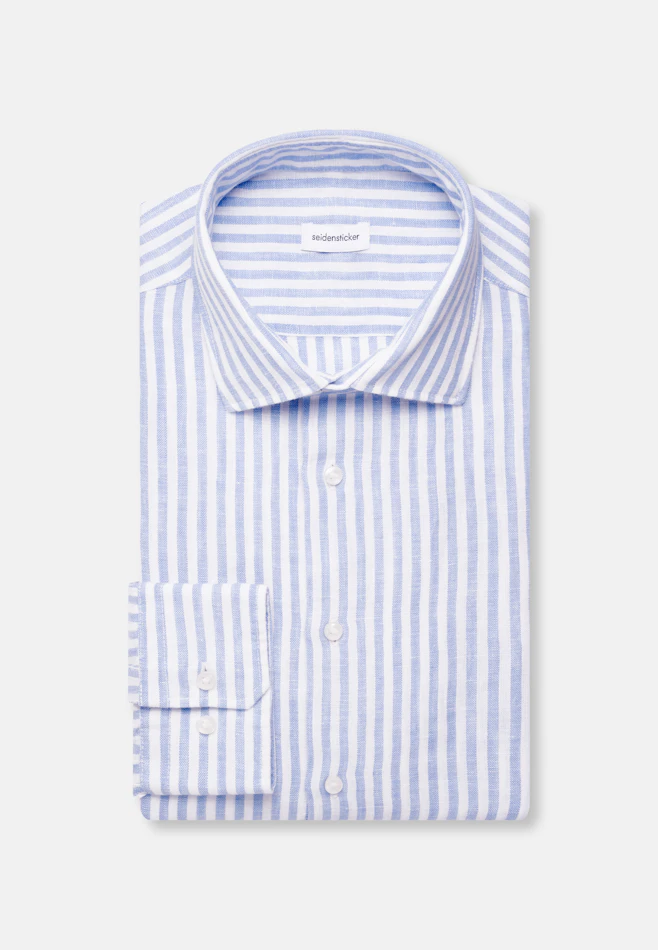 Regular Leinenhemd Gestreift in Mittelblau | Seidensticker Onlineshop