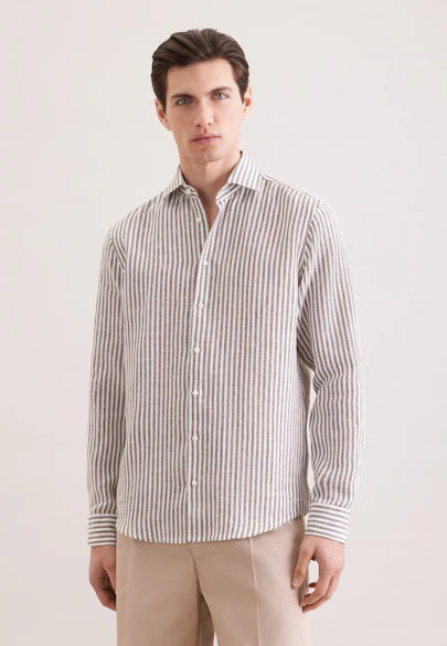 Regular Linen shirt Stripes in Grün |  Seidensticker Onlineshop