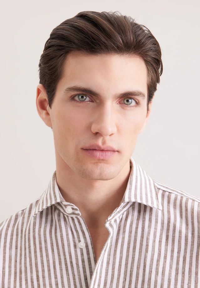 Regular Linen shirt Stripes in Grün |  Seidensticker Onlineshop