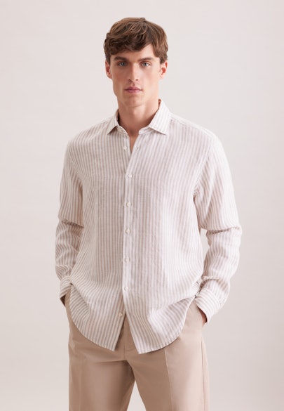Regular Linen shirt Stripes in Beige |  Seidensticker Onlineshop