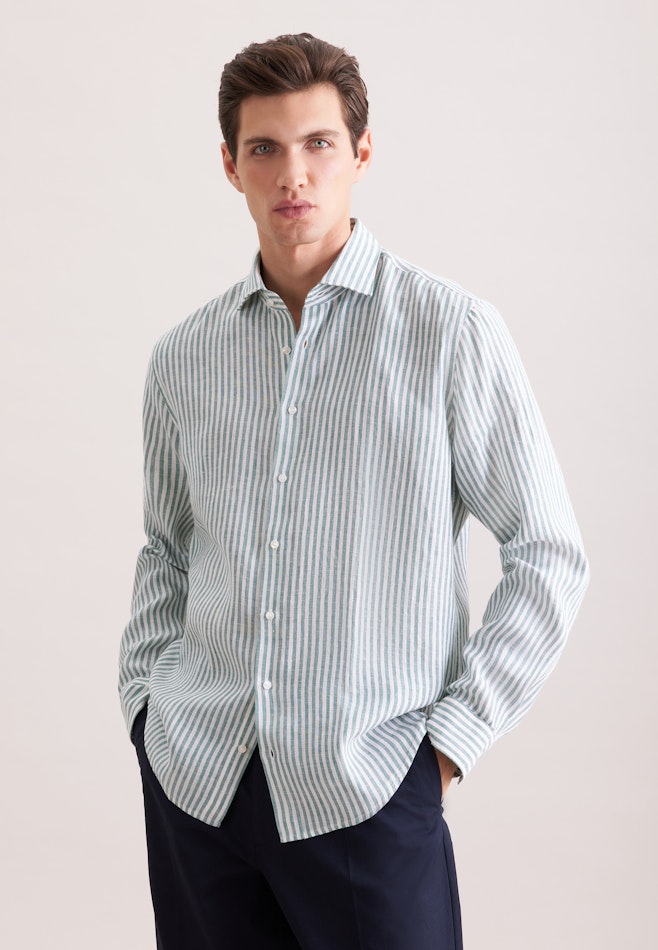 Regular Linen shirt Stripes in Türkis | Seidensticker online shop