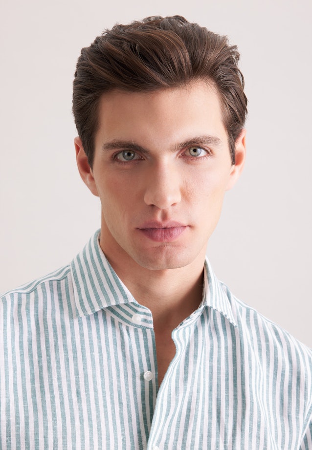 Regular Leinenhemd Gestreift in Türkis |  Seidensticker Onlineshop