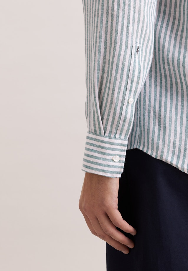 Regular Chemise en lin Rayures in Turquoise |  Seidensticker Onlineshop