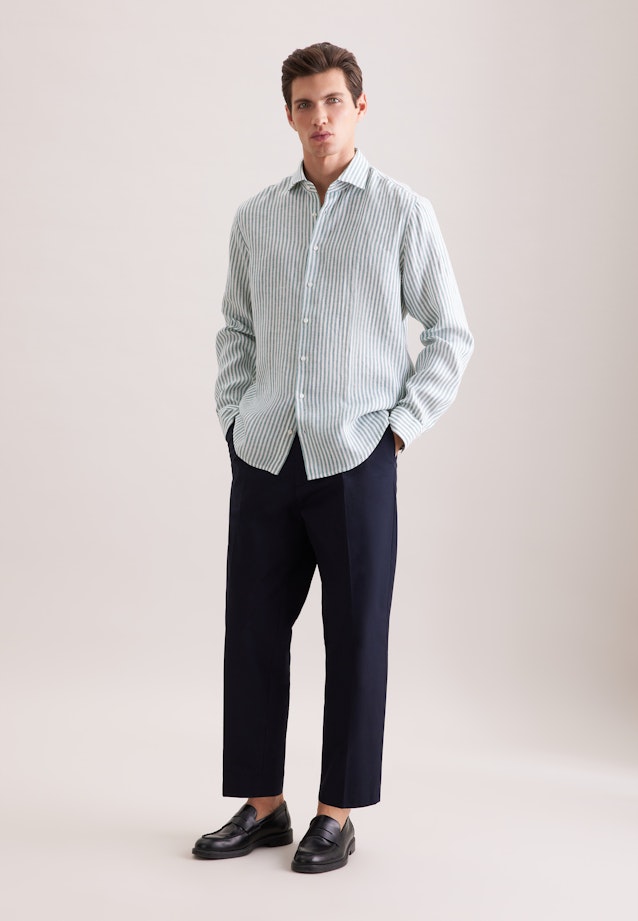 Regular Leinenhemd Gestreift in Türkis |  Seidensticker Onlineshop