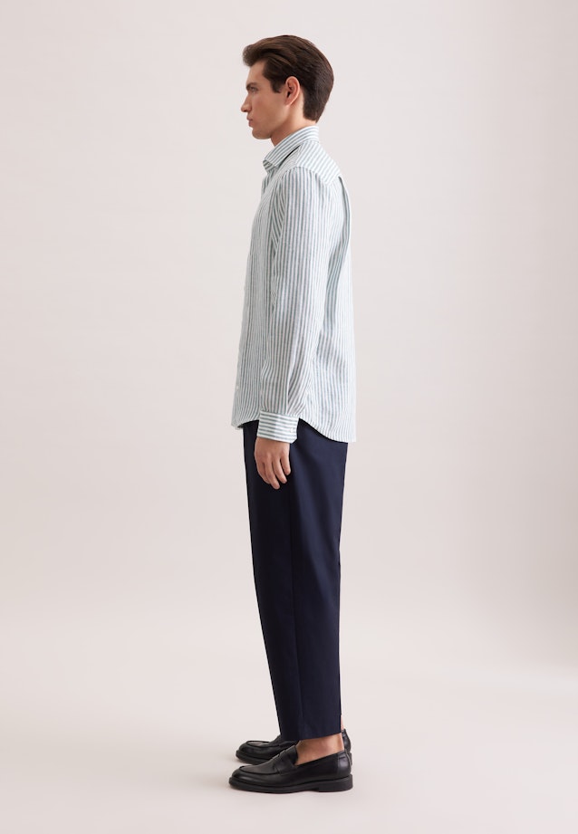 Regular Chemise en lin Rayures in Turquoise |  Seidensticker Onlineshop