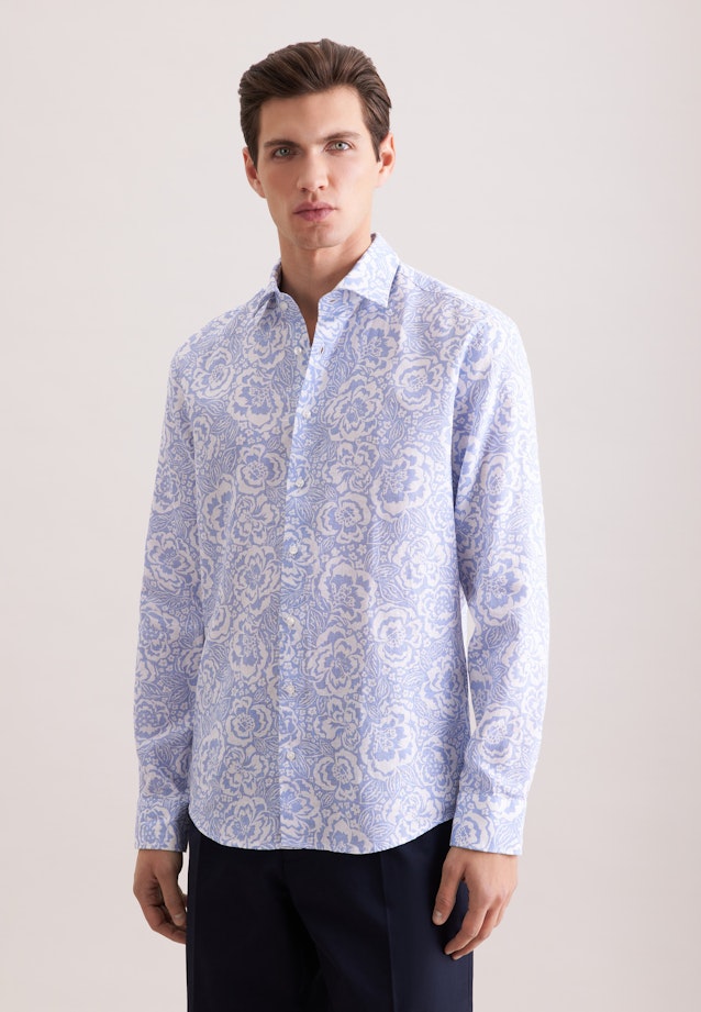 Regular Leinenhemd Druck in Hellblau |  Seidensticker Onlineshop