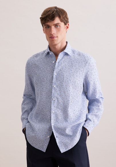 Regular Chemise en lin Imprimé in Bleu Moyen |  Seidensticker Onlineshop