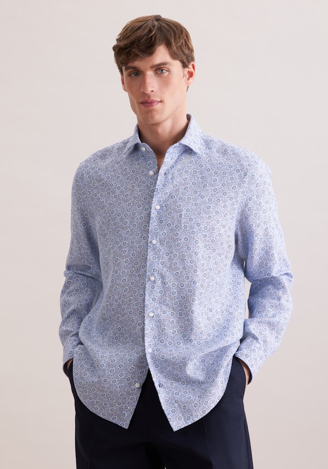 Regular Chemise en lin Imprimé dans Bleu Moyen | Boutique en ligne Seidensticker