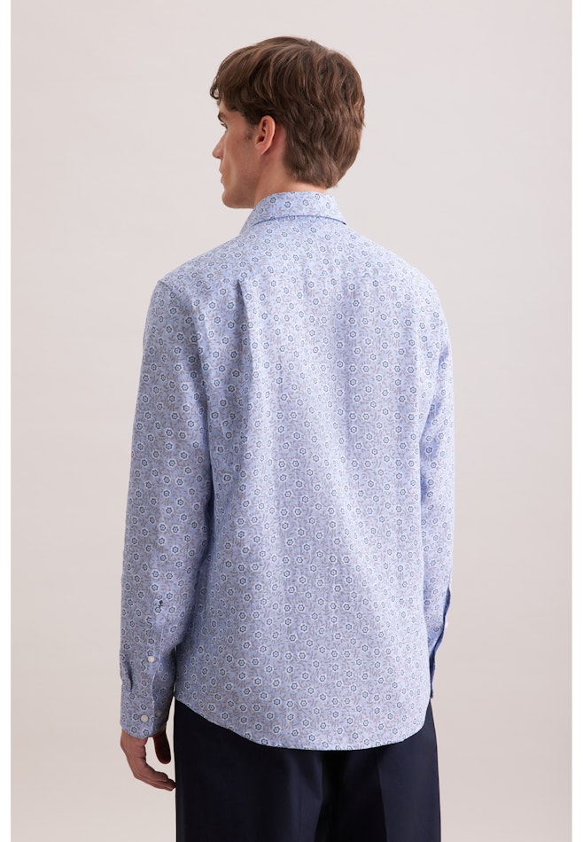 Regular Leinenhemd Druck in Mittelblau | Seidensticker Onlineshop