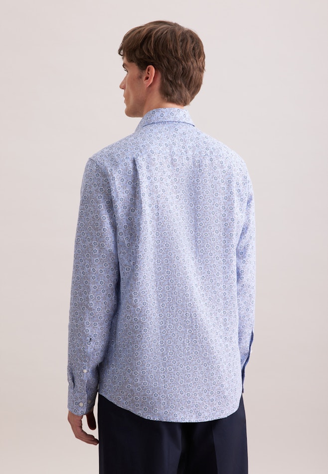 Regular Leinenhemd Druck in Mittelblau | Seidensticker Onlineshop